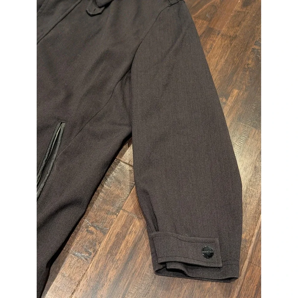 Michael Kors Coat Mens L Charcoal Herringbone Zip Quilted Lined‎ Water Resistant